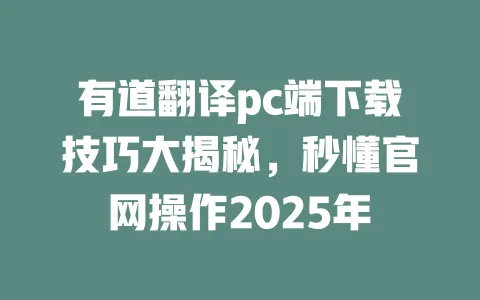 有道翻译pc端下载技巧大揭秘，秒懂官网操作2025年 一
