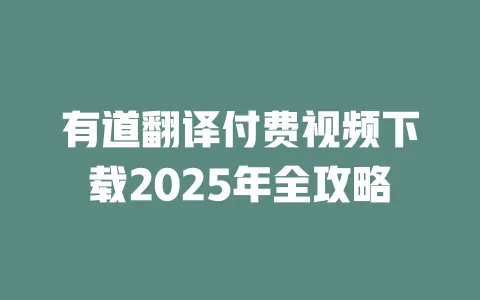 有道翻译付费视频下载2025年全攻略 一